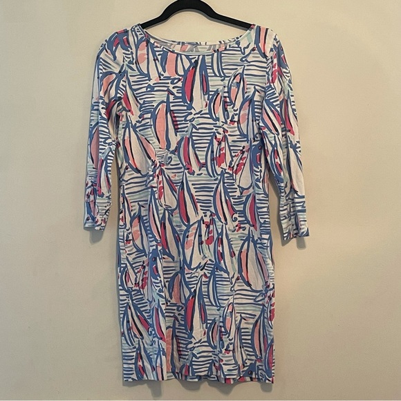 Lily Pulitzer       Red Right Return Marlowe Boatneck T-Shirt Dress - Picture 2 of 11